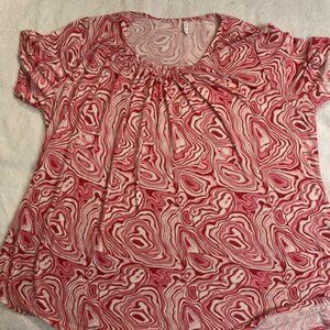 PEVRL Women's 3XL Short Sleeve Pink/White Abstract Swirl Blouse